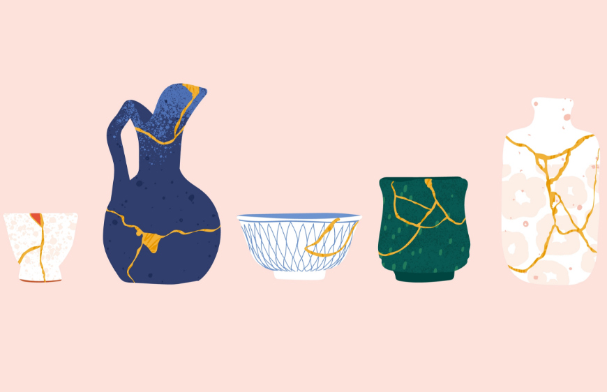 Kintsugi, kintsugi felsefesi,japon felsefesi kintsugi,surdurulebilir japon felsefesi kintsugi,kirik seramikleri birlestirme,kintsugi ilustrasyon